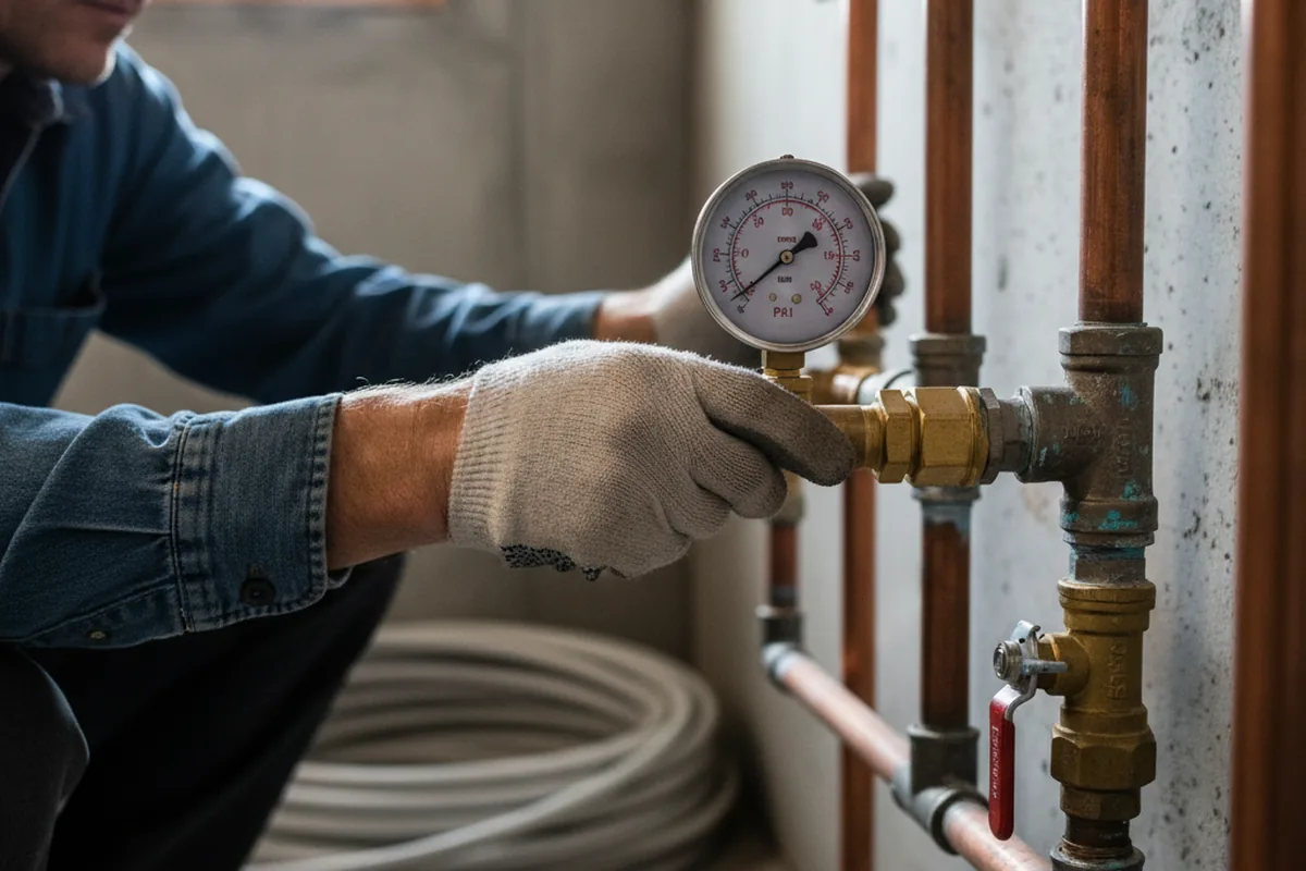 Pressure testing a repaired line during Water Line Repair in Everetts